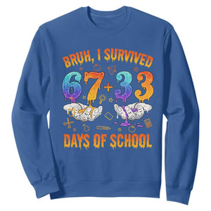 Bruh I Survived 67 33 Days Of School Sweatshirt Funny 100th Days of School Teacher 67 Drip TS11 Royal Blue Print Your Wear
