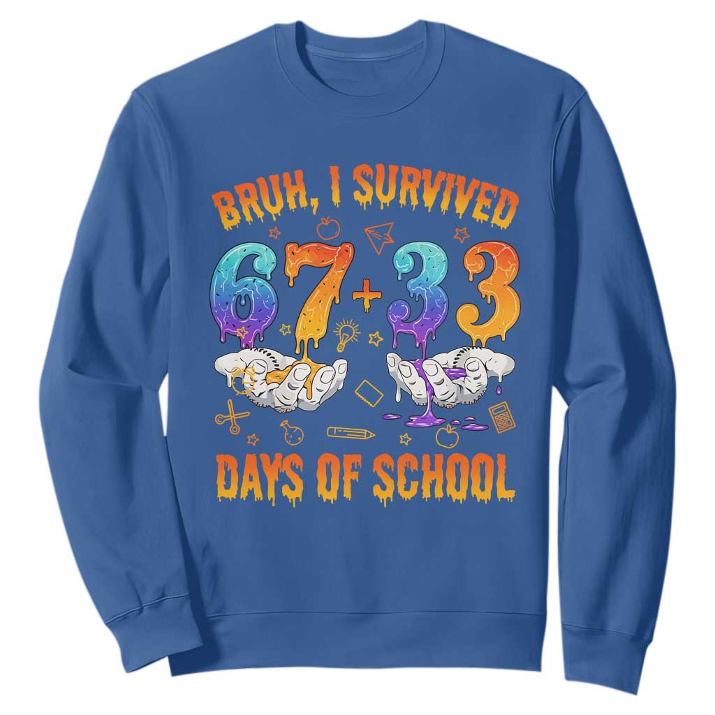 Bruh I Survived 67 33 Days Of School Sweatshirt Funny 100th Days of School Teacher 67 Drip - Print Your Wear
