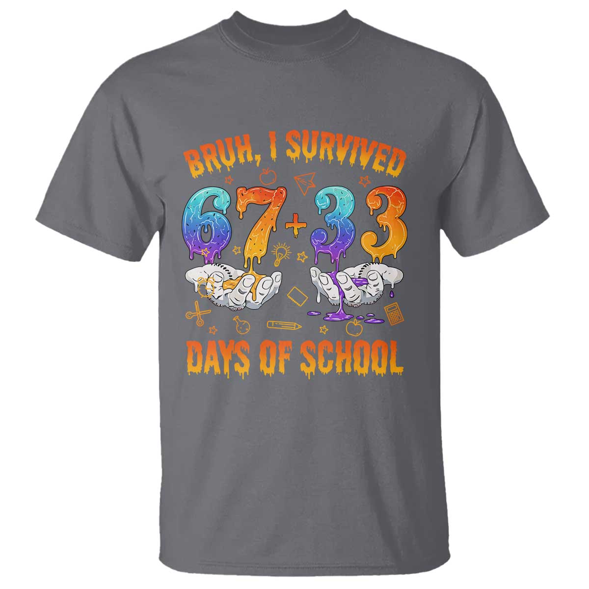 Bruh I Survived 67 33 Days Of School T Shirt Funny 100th Days of School Teacher 67 Drip TS11 Charcoal Print Your Wear