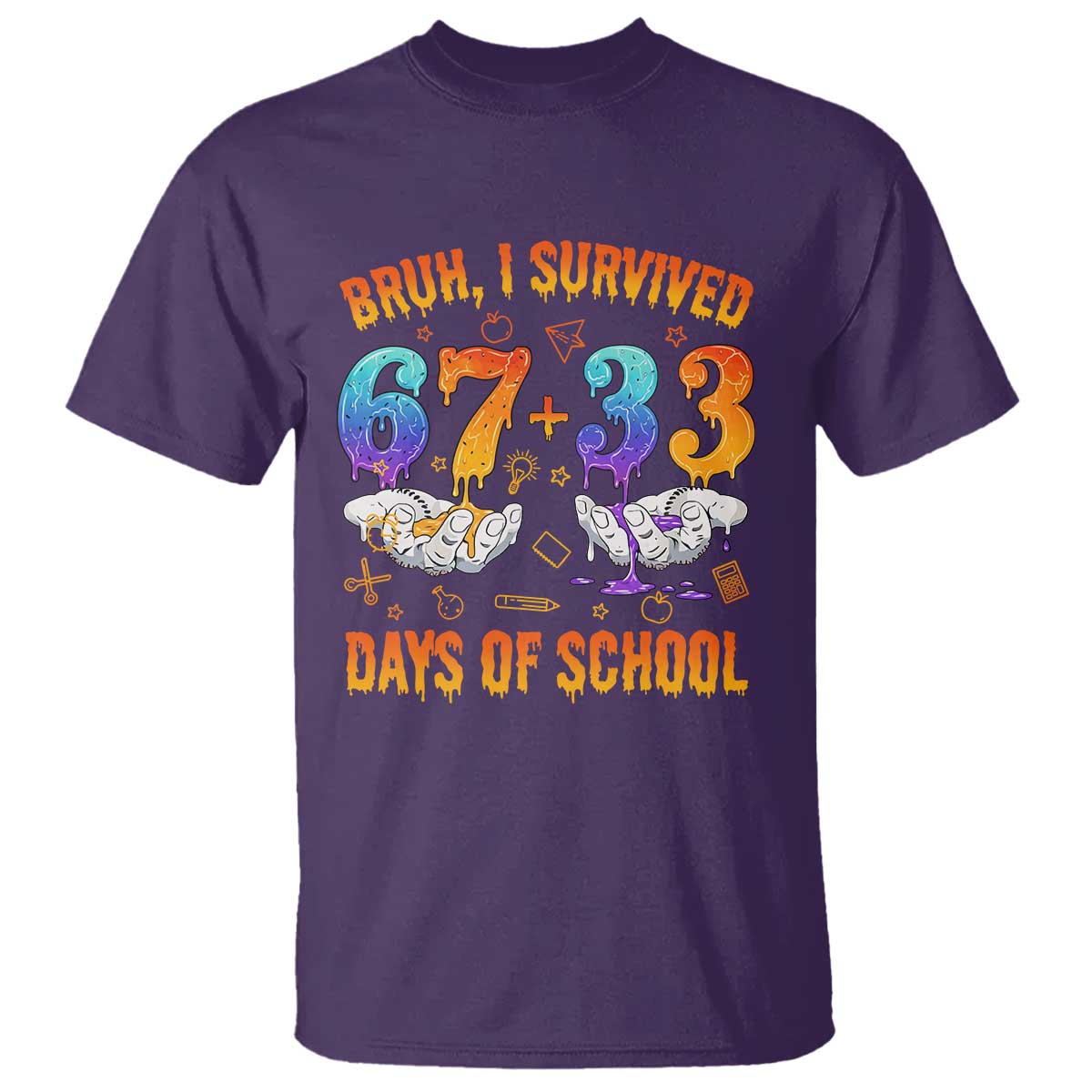 Bruh I Survived 67 33 Days Of School T Shirt Funny 100th Days of School Teacher 67 Drip TS11 Purple Print Your Wear