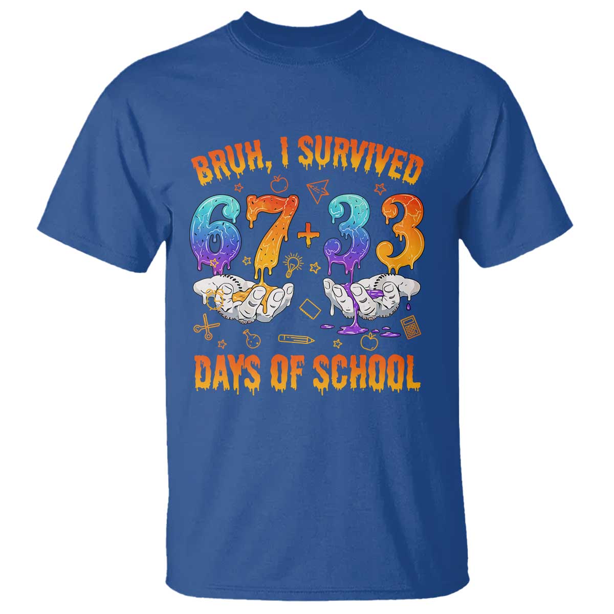 Bruh I Survived 67 33 Days Of School T Shirt Funny 100th Days of School Teacher 67 Drip TS11 Royal Blue Print Your Wear