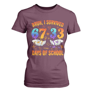 Bruh I Survived 67 33 Days Of School T Shirt For Women Funny 100th Days of School Teacher 67 Drip TS11 Maroon Print Your Wear