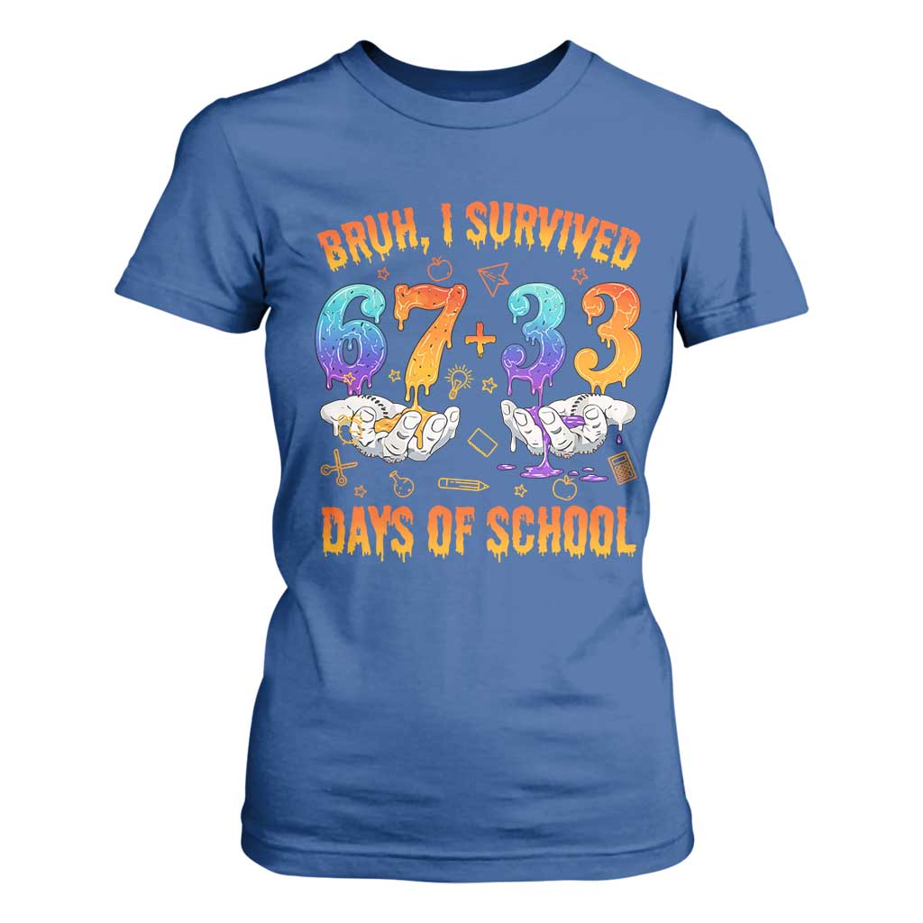 Bruh I Survived 67 33 Days Of School T Shirt For Women Funny 100th Days of School Teacher 67 Drip TS11 Royal Blue Print Your Wear