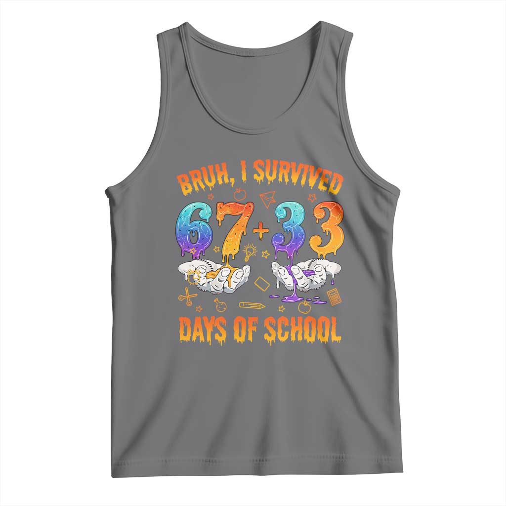 Bruh I Survived 67 33 Days Of School Tank Top Funny 100th Days of School Teacher 67 Drip TS11 Black Heather Print Your Wear