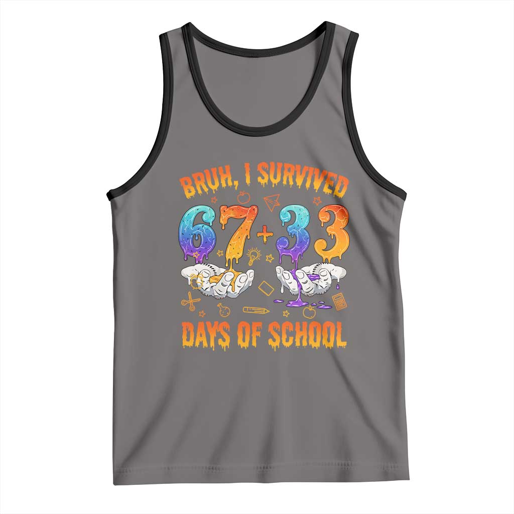 Bruh I Survived 67 33 Days Of School Tank Top Funny 100th Days of School Teacher 67 Drip TS11 Deep Heather Black Print Your Wear