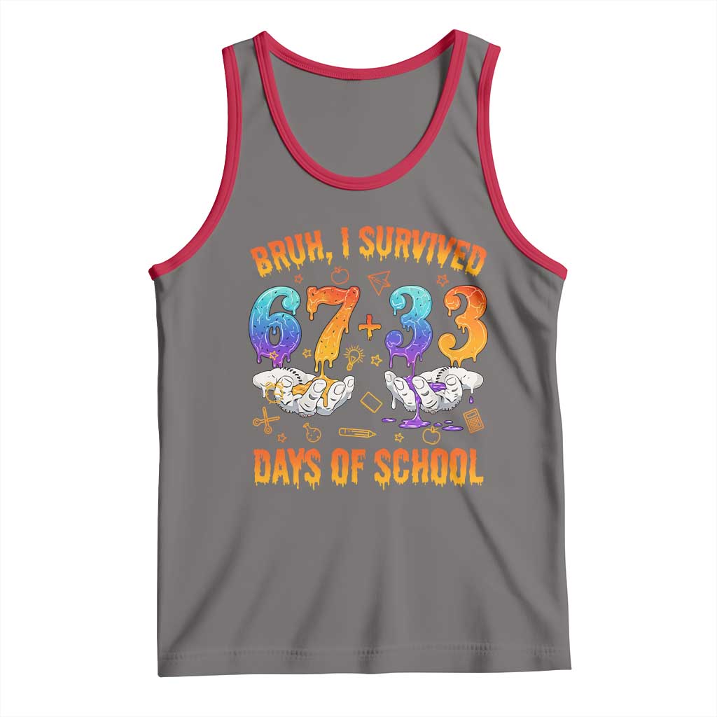 Bruh I Survived 67 33 Days Of School Tank Top Funny 100th Days of School Teacher 67 Drip TS11 Deep Heather Red Print Your Wear