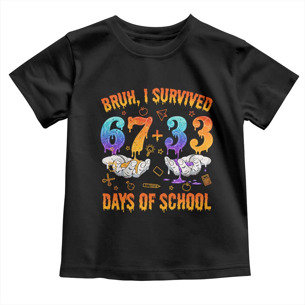 Bruh I Survived 67 33 Days Of School Toddler T Shirt Funny 100th Days of School Teacher 67 Drip TS11 Black Print Your Wear
