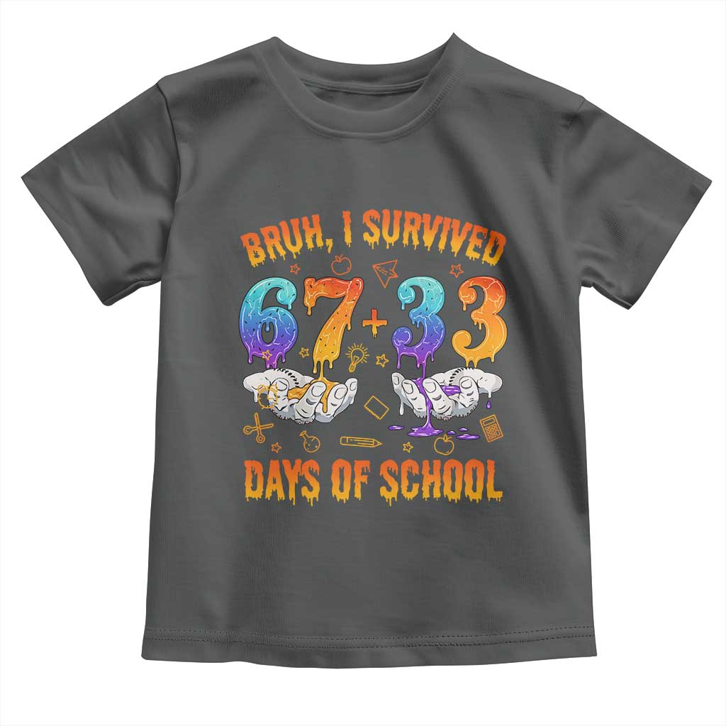 Bruh I Survived 67 33 Days Of School Toddler T Shirt Funny 100th Days of School Teacher 67 Drip TS11 Dark Heather Print Your Wear