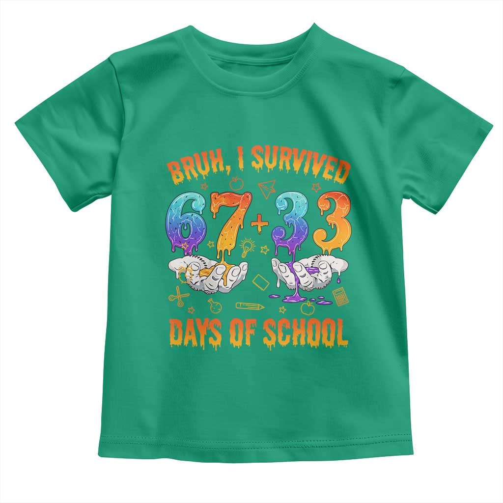 Bruh I Survived 67 33 Days Of School Toddler T Shirt Funny 100th Days of School Teacher 67 Drip TS11 Irish Green Print Your Wear