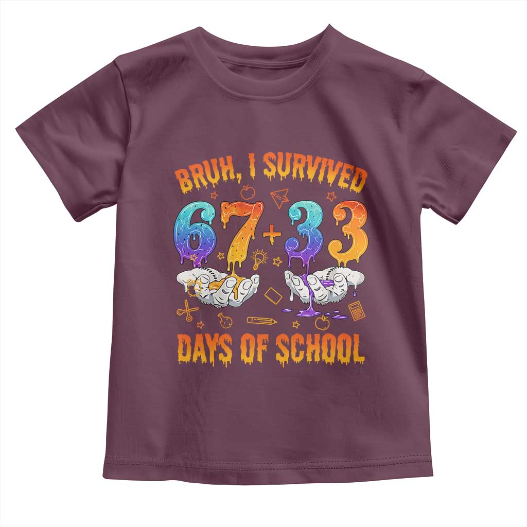 Bruh I Survived 67 33 Days Of School Toddler T Shirt Funny 100th Days of School Teacher 67 Drip TS11 Maroon Print Your Wear