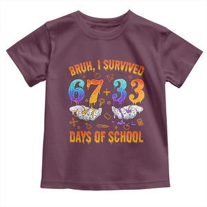 Bruh I Survived 67 33 Days Of School Toddler T Shirt Funny 100th Days of School Teacher 67 Drip TS11 Maroon Print Your Wear