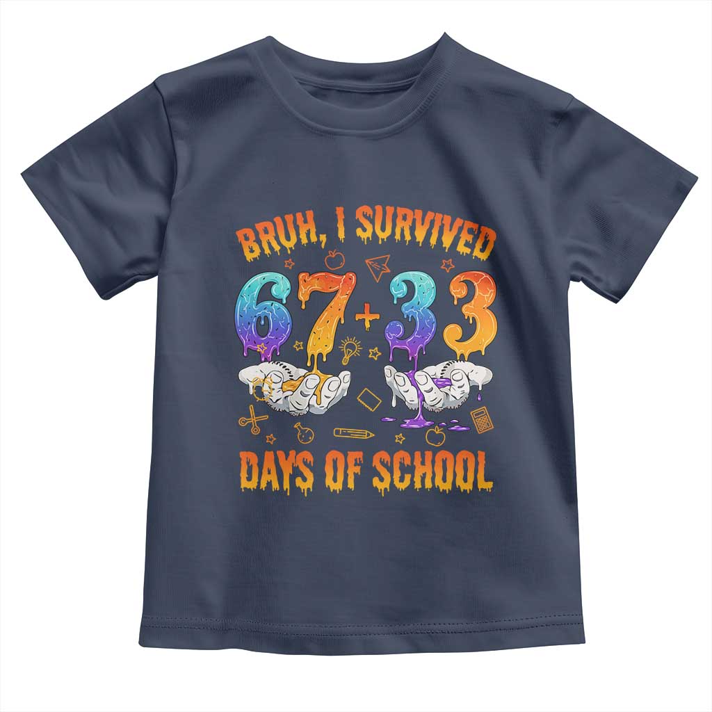Bruh I Survived 67 33 Days Of School Toddler T Shirt Funny 100th Days of School Teacher 67 Drip TS11 Navy Print Your Wear