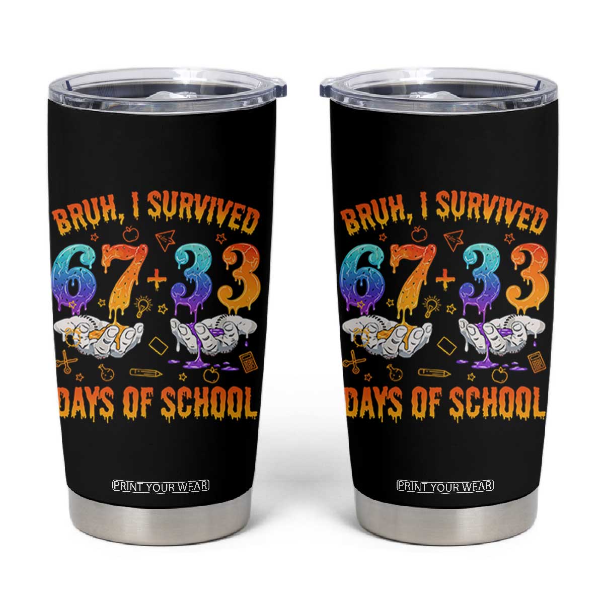 Bruh I Survived 67 33 Days Of School Tumbler Cup Funny 100th Days of School Teacher 67 Drip TS11 Black Print Your Wear