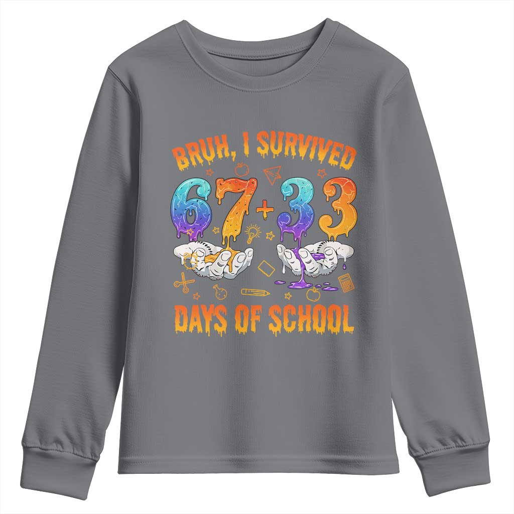 Bruh I Survived 67 33 Days Of School Youth Sweatshirt Funny 100th Days of School Teacher 67 Drip TS11 Charcoal Print Your Wear