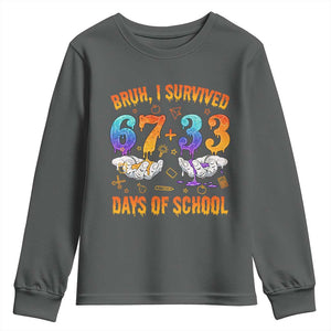 Bruh I Survived 67 33 Days Of School Youth Sweatshirt Funny 100th Days of School Teacher 67 Drip TS11 Dark Heather Print Your Wear