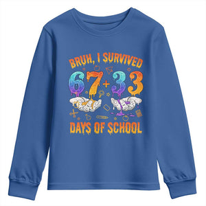 Bruh I Survived 67 33 Days Of School Youth Sweatshirt Funny 100th Days of School Teacher 67 Drip TS11 Royal Blue Print Your Wear