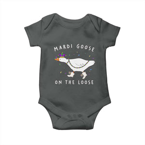 Mardi Goose On The Loose Baby Onesie Funny Mardi Gras Carnival Parade TS11 Dark Heather Print Your Wear