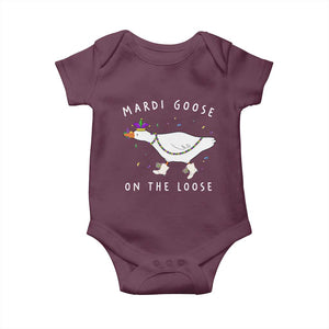 Mardi Goose On The Loose Baby Onesie Funny Mardi Gras Carnival Parade TS11 Maroon Print Your Wear