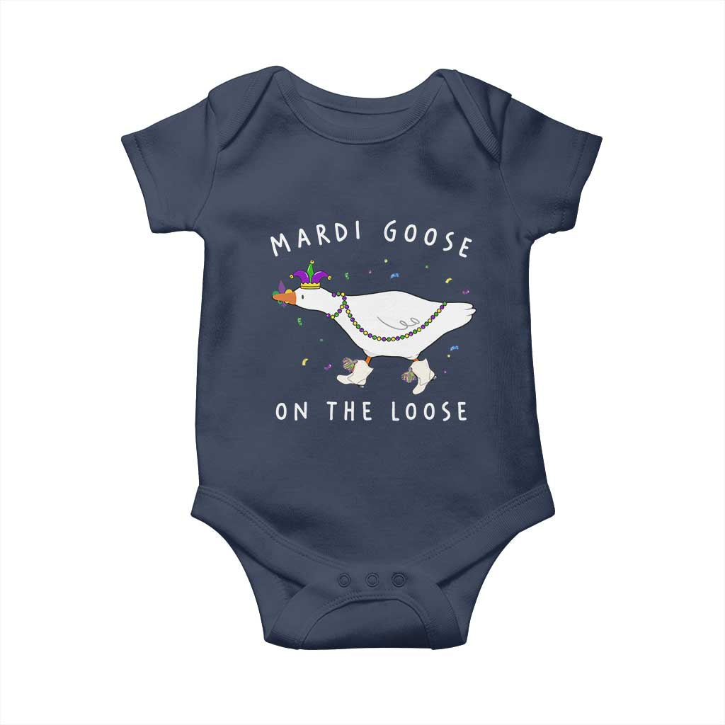Mardi Goose On The Loose Baby Onesie Funny Mardi Gras Carnival Parade TS11 Navy Print Your Wear