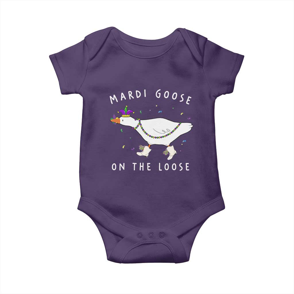 Mardi Goose On The Loose Baby Onesie Funny Mardi Gras Carnival Parade TS11 Purple Print Your Wear