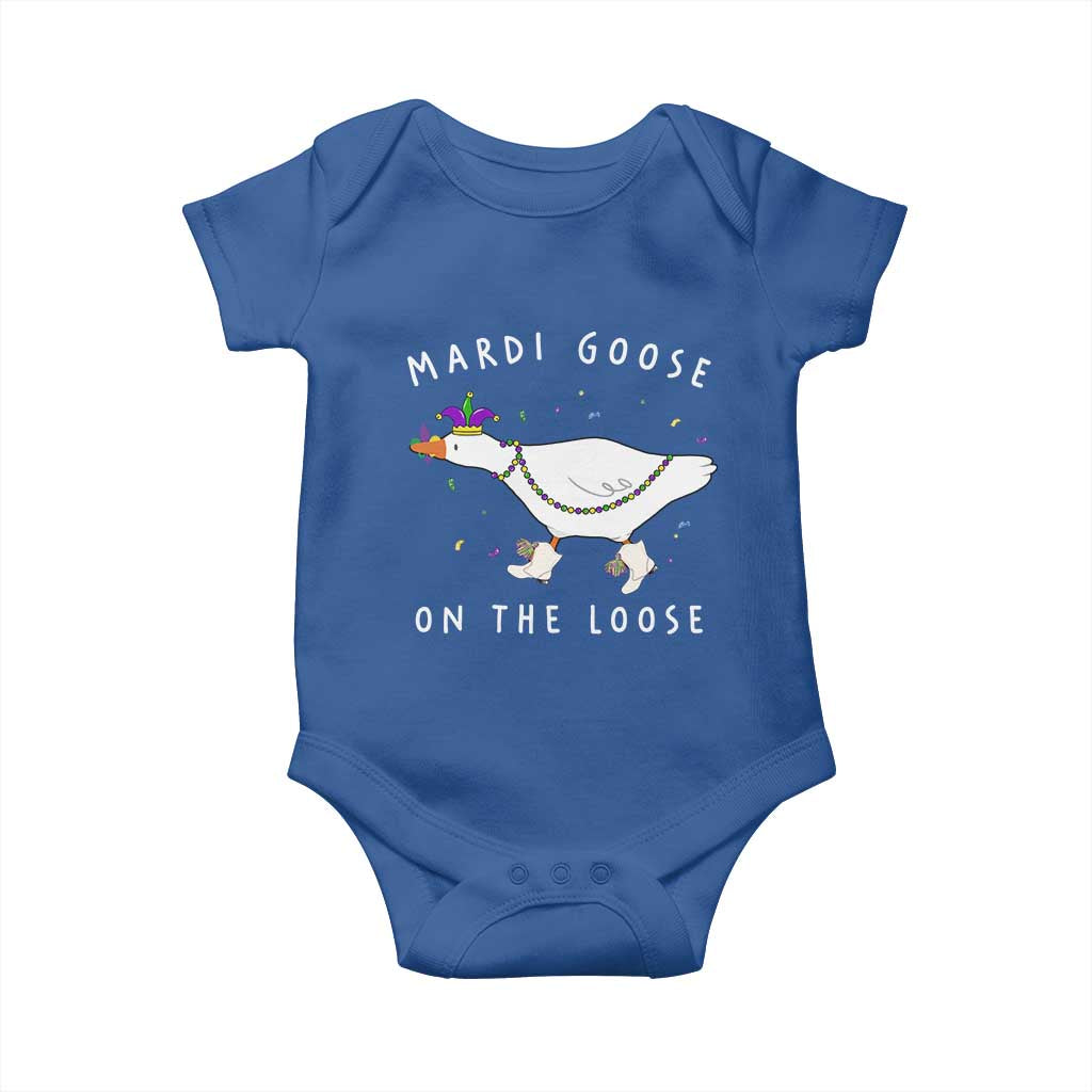 Mardi Goose On The Loose Baby Onesie Funny Mardi Gras Carnival Parade TS11 Royal Blue Print Your Wear