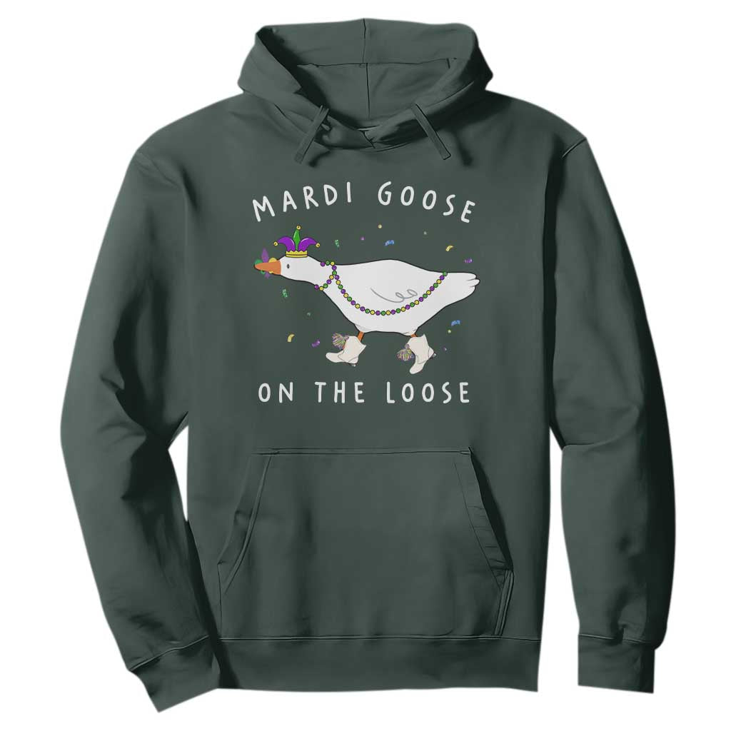 Mardi Goose On The Loose Hoodie Funny Mardi Gras Carnival Parade TS11 Dark Forest Green Print Your Wear