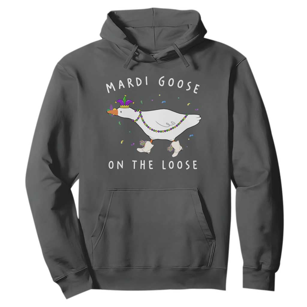 Mardi Goose On The Loose Hoodie Funny Mardi Gras Carnival Parade TS11 Dark Heather Print Your Wear