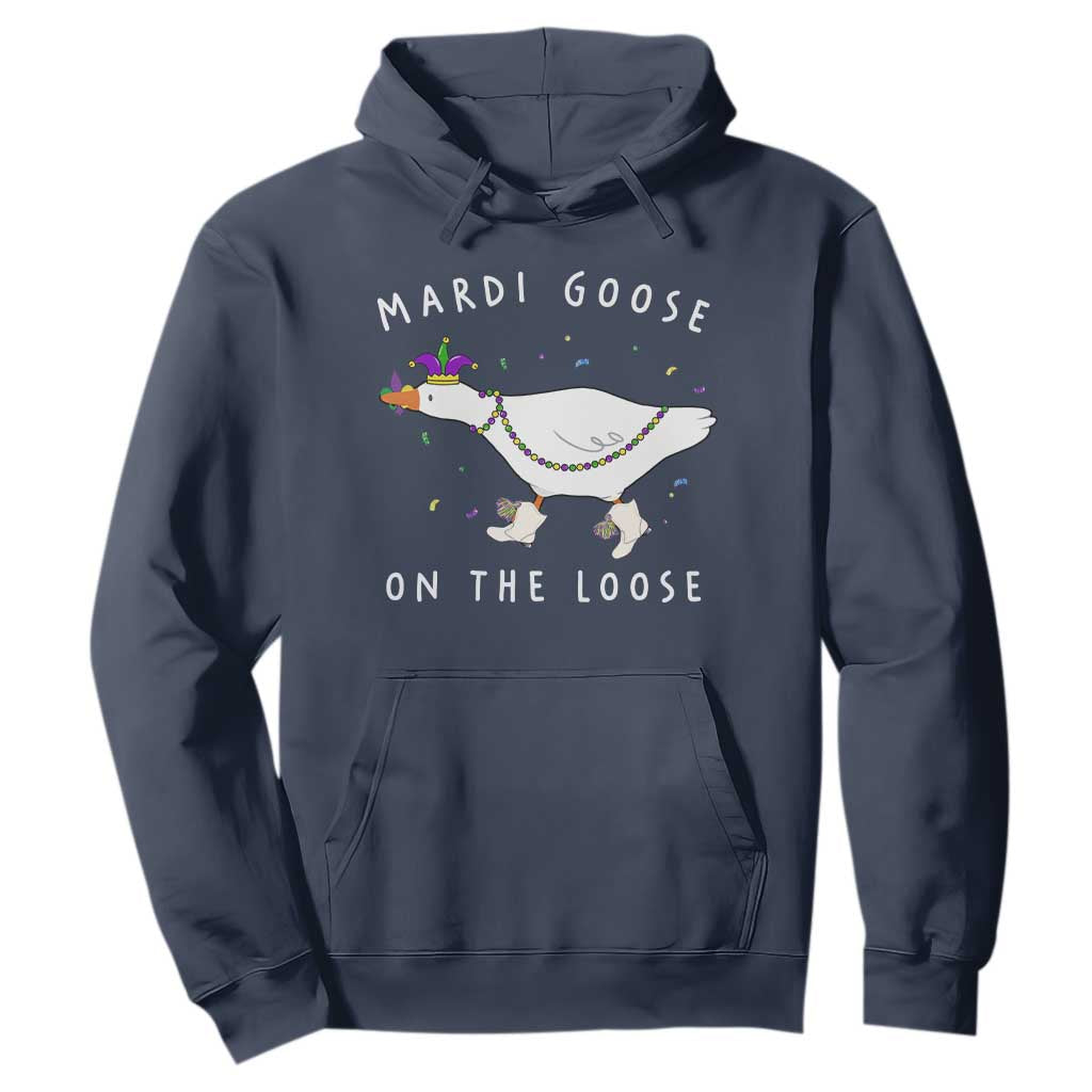 Mardi Goose On The Loose Hoodie Funny Mardi Gras Carnival Parade TS11 Navy Print Your Wear