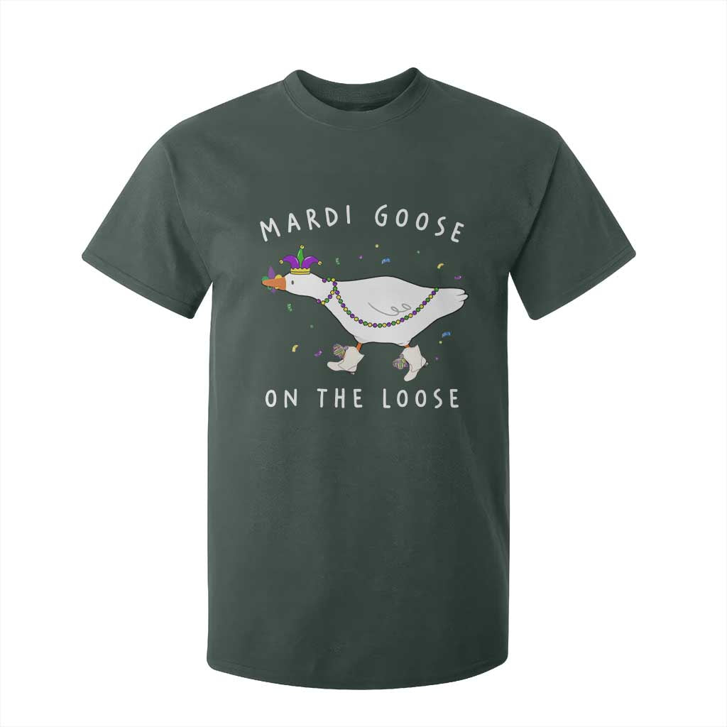 Mardi Goose On The Loose T Shirt For Kid Funny Mardi Gras Carnival Parade TS11 Dark Forest Green Print Your Wear