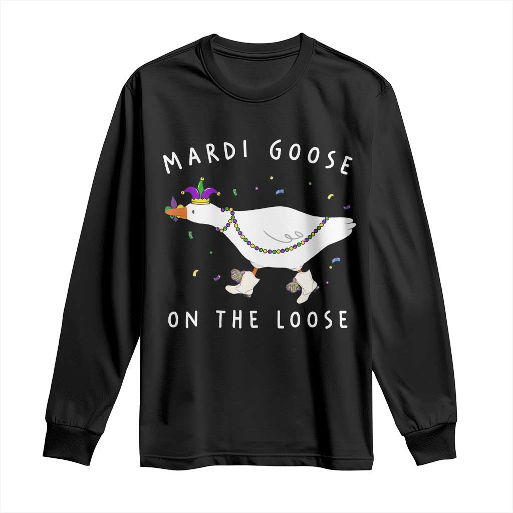 Mardi Goose On The Loose Long Sleeve Shirt Funny Mardi Gras Carnival Parade TS11 Black Print Your Wear