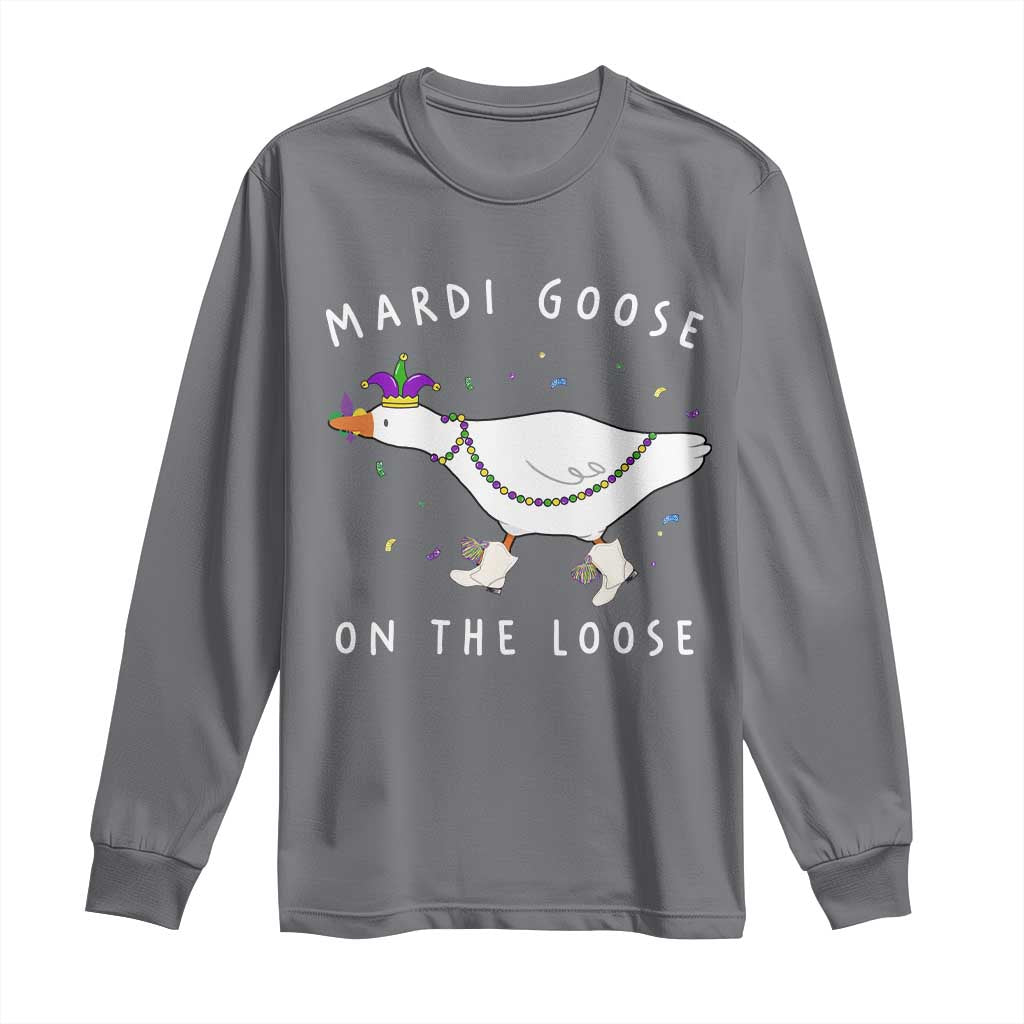 Mardi Goose On The Loose Long Sleeve Shirt Funny Mardi Gras Carnival Parade TS11 Charcoal Print Your Wear