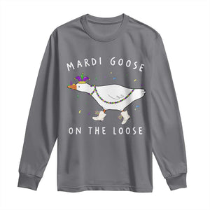 Mardi Goose On The Loose Long Sleeve Shirt Funny Mardi Gras Carnival Parade TS11 Charcoal Print Your Wear