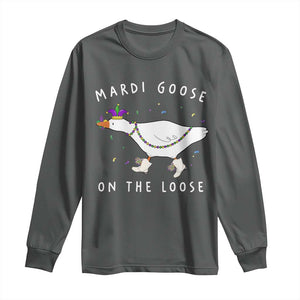 Mardi Goose On The Loose Long Sleeve Shirt Funny Mardi Gras Carnival Parade TS11 Dark Heather Print Your Wear