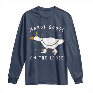 Mardi Goose On The Loose Long Sleeve Shirt Funny Mardi Gras Carnival Parade TS11 Navy Print Your Wear