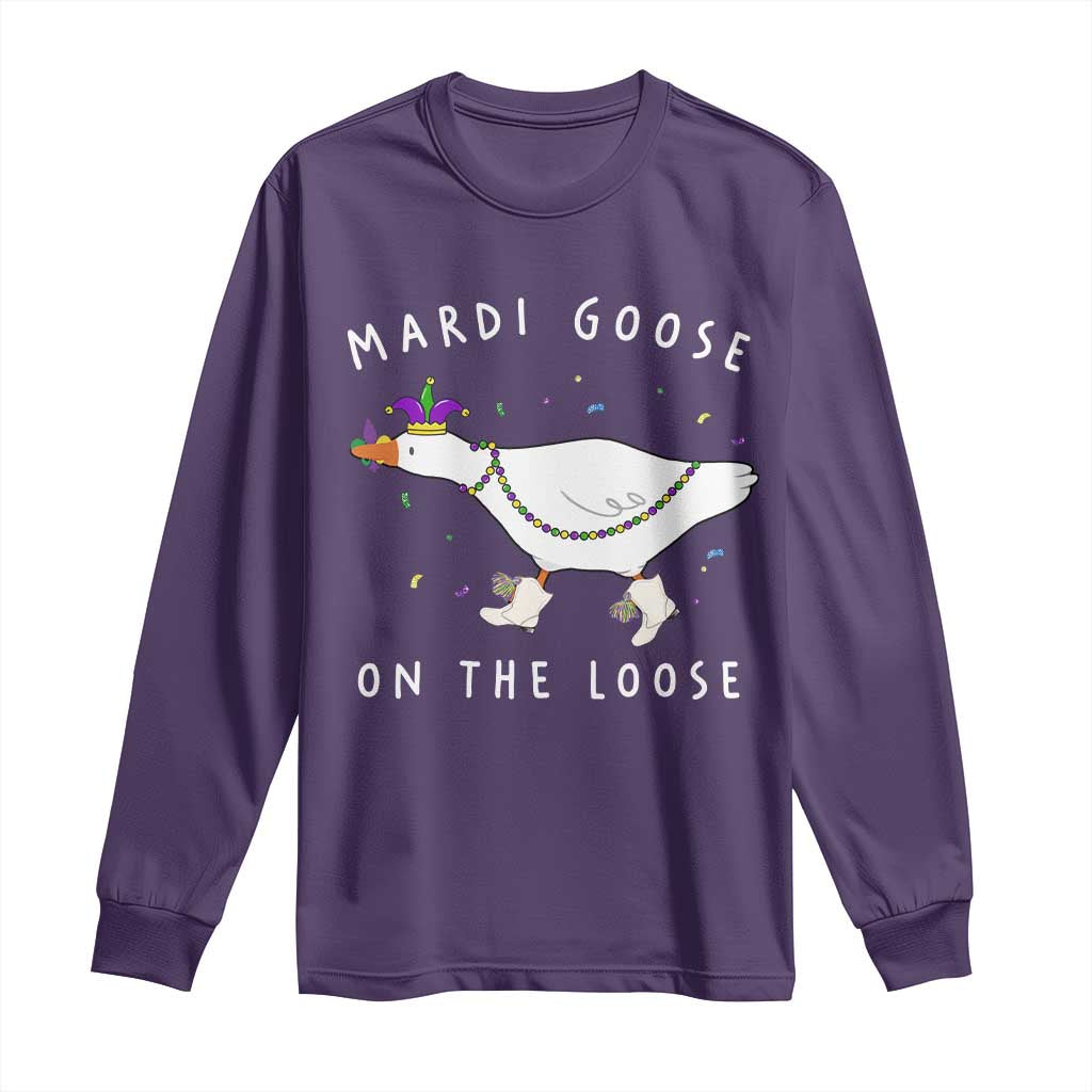 Mardi Goose On The Loose Long Sleeve Shirt Funny Mardi Gras Carnival Parade TS11 Purple Print Your Wear