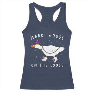 Mardi Goose On The Loose Racerback Tank Top Funny Mardi Gras Carnival Parade TS11 Navy Print Your Wear