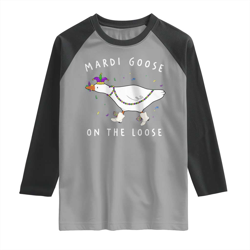 Mardi Goose On The Loose Raglan Shirt Funny Mardi Gras Carnival Parade TS11 Sport Gray Black Print Your Wear