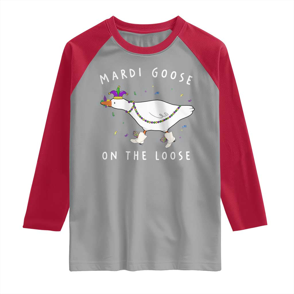 Mardi Goose On The Loose Raglan Shirt Funny Mardi Gras Carnival Parade TS11 Sport Gray Red Print Your Wear
