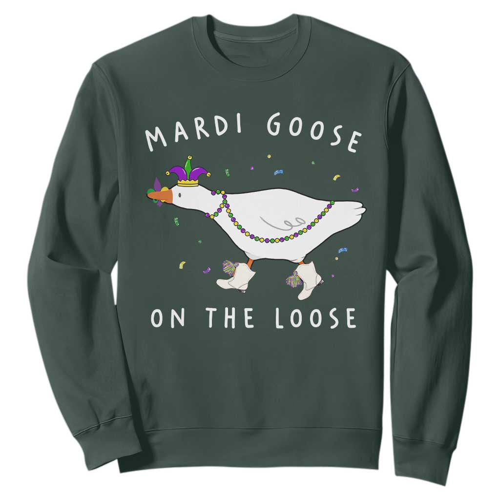 Mardi Goose On The Loose Sweatshirt Funny Mardi Gras Carnival Parade TS11 Dark Forest Green Print Your Wear