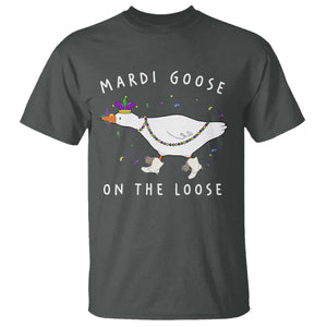 Mardi Goose On The Loose T Shirt Funny Mardi Gras Carnival Parade TS11 Dark Heather Print Your Wear
