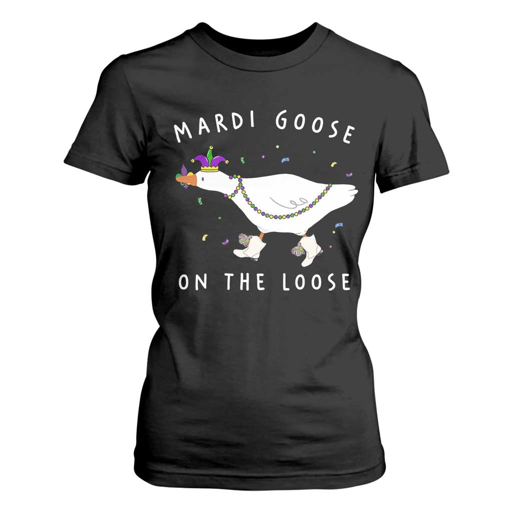 Mardi Goose On The Loose T Shirt For Women Funny Mardi Gras Carnival Parade TS11 Black Print Your Wear