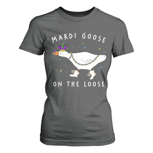 Mardi Goose On The Loose T Shirt For Women Funny Mardi Gras Carnival Parade TS11 Dark Heather Print Your Wear