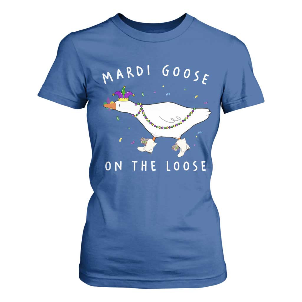 Mardi Goose On The Loose T Shirt For Women Funny Mardi Gras Carnival Parade TS11 Royal Blue Print Your Wear