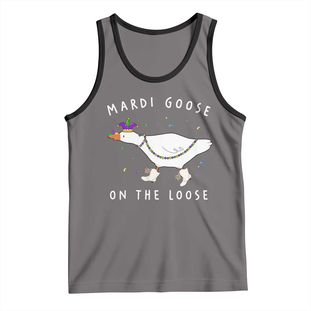 Mardi Goose On The Loose Tank Top Funny Mardi Gras Carnival Parade TS11 Deep Heather Black Print Your Wear