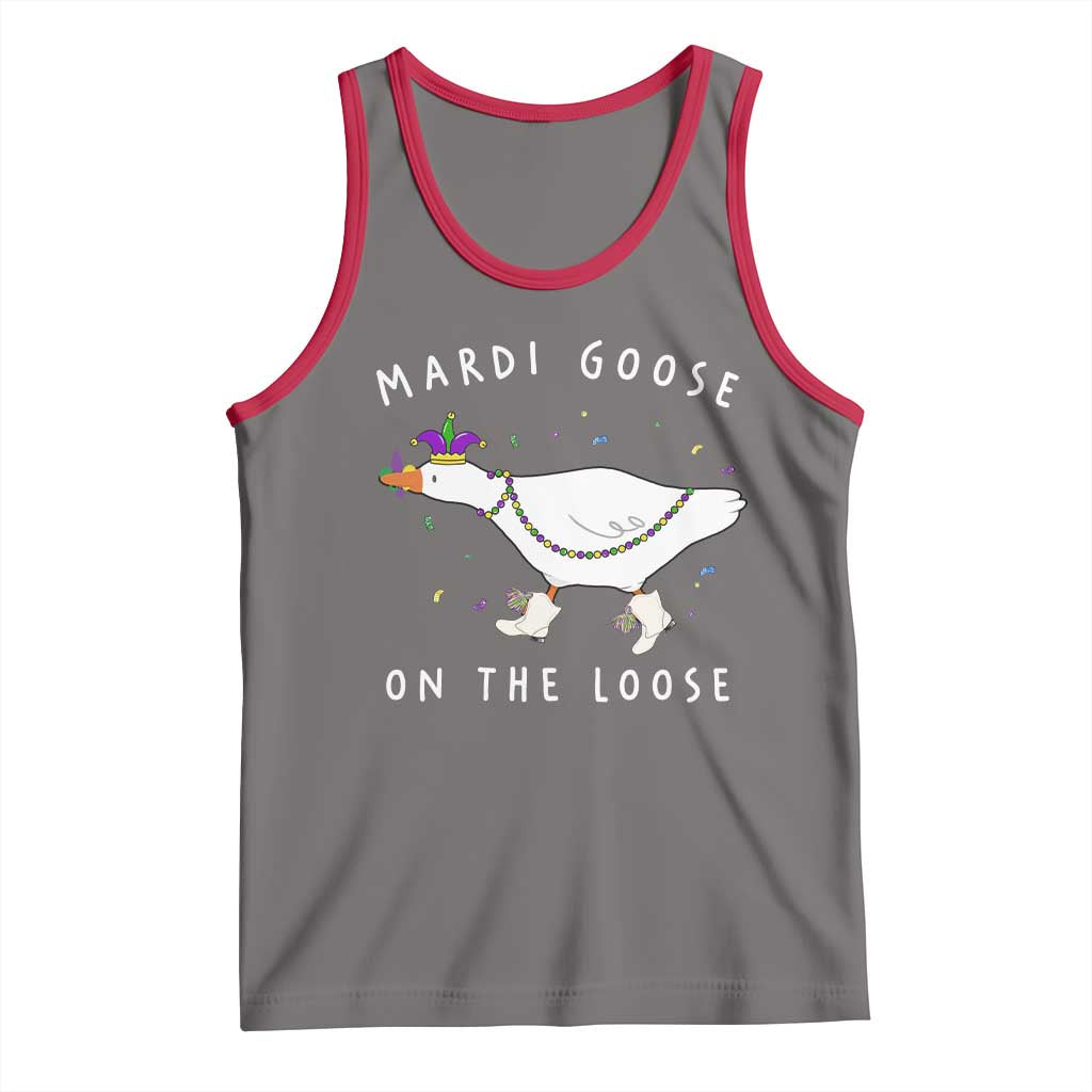 Mardi Goose On The Loose Tank Top Funny Mardi Gras Carnival Parade TS11 Deep Heather Red Print Your Wear