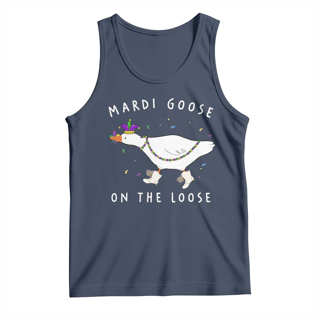 Mardi Goose On The Loose Tank Top Funny Mardi Gras Carnival Parade TS11 Navy Print Your Wear