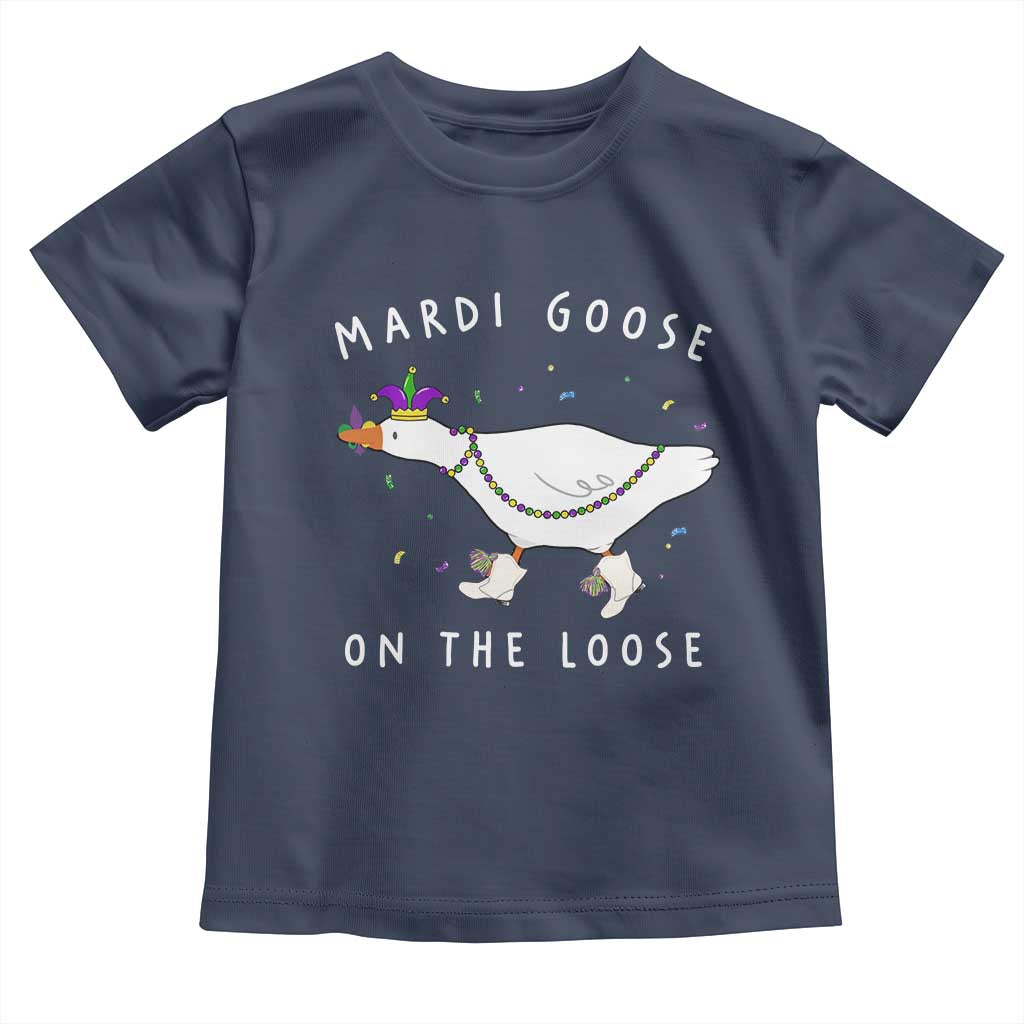 Mardi Goose On The Loose Toddler T Shirt Funny Mardi Gras Carnival Parade TS11 Navy Print Your Wear