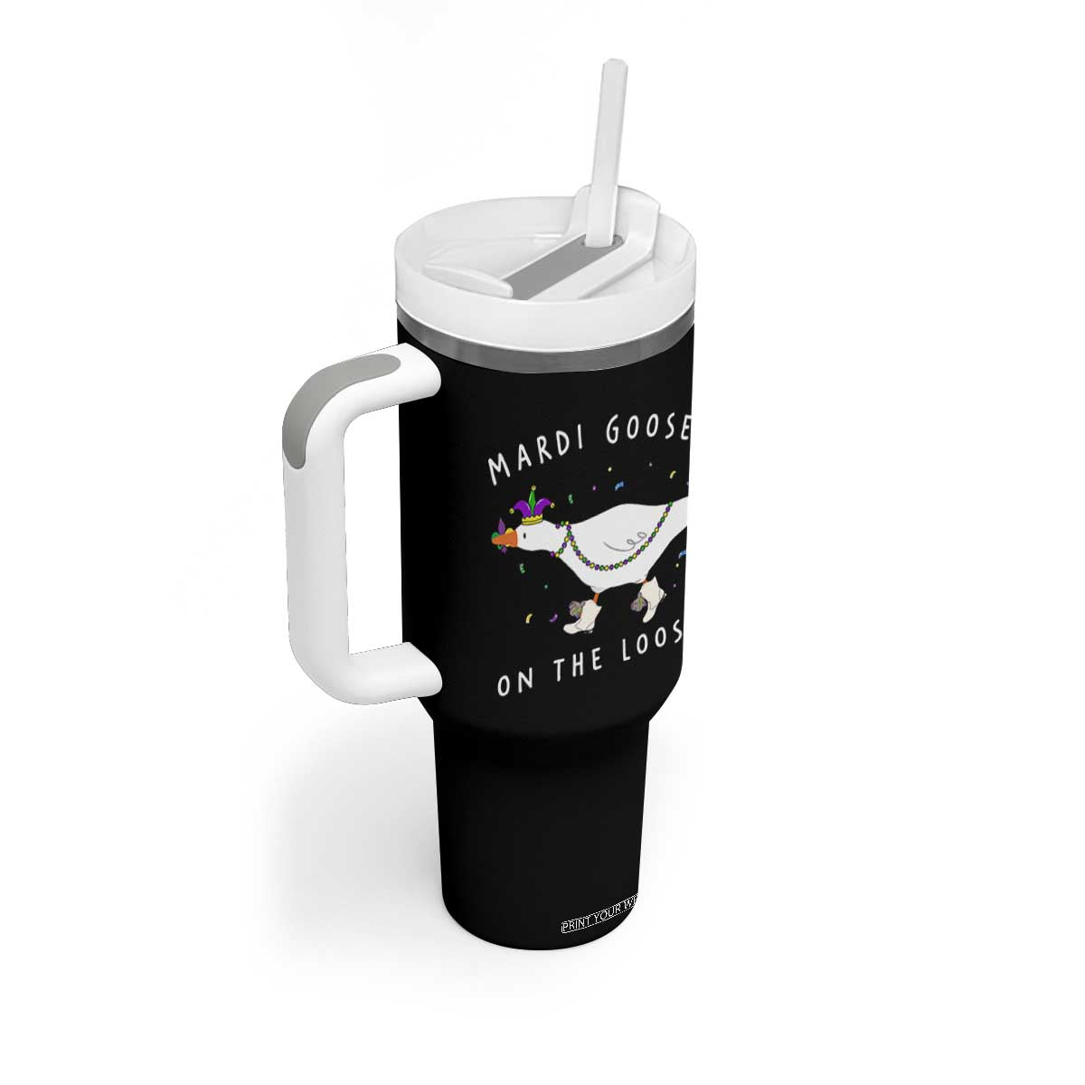 Mardi Goose On The Loose Tumbler With Handle Funny Mardi Gras Carnival Parade TS11 Print Your Wear