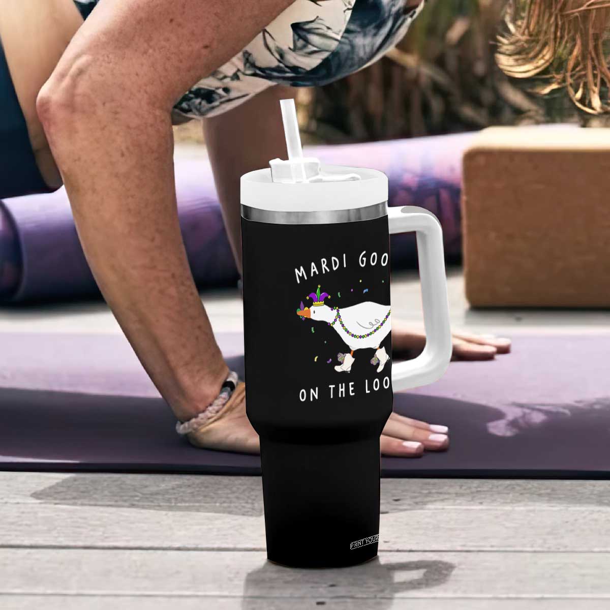 Mardi Goose On The Loose Tumbler With Handle Funny Mardi Gras Carnival Parade TS11 Print Your Wear