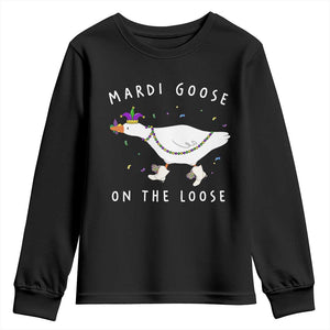 Mardi Goose On The Loose Youth Sweatshirt Funny Mardi Gras Carnival Parade TS11 Black Print Your Wear